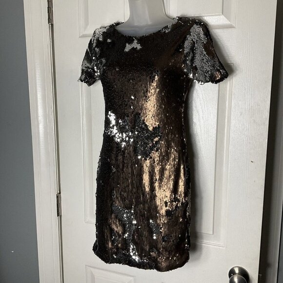 NWT TOPSHOP sequin Mini Party Dress Short sleeve Bronze Silver Metallic Size 2 - Picture 11 of 14